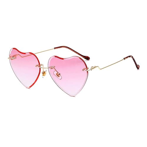 Dollger Heart Sunglasses for women Rimless Thin Metal Frame Heart shaped Sun glasses UV400 - Pink