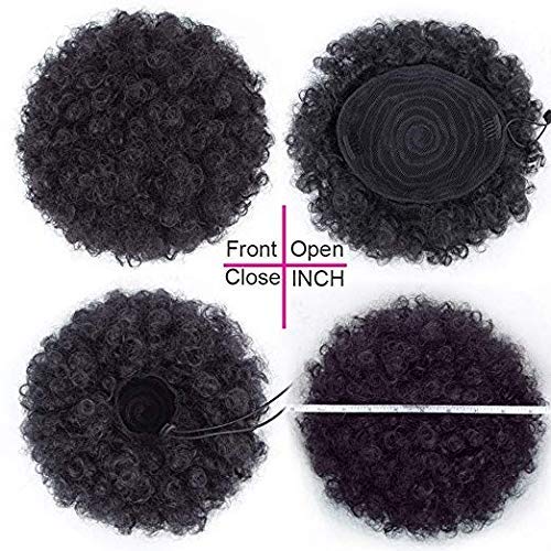 AISI QUEENS Afro Puff Drawstring Ponytail Synthetic Short Afro Kinkys Curly Afro Bun Extension Hairpieces Updo Hair Extensions with Two Clips (8inch,1B)