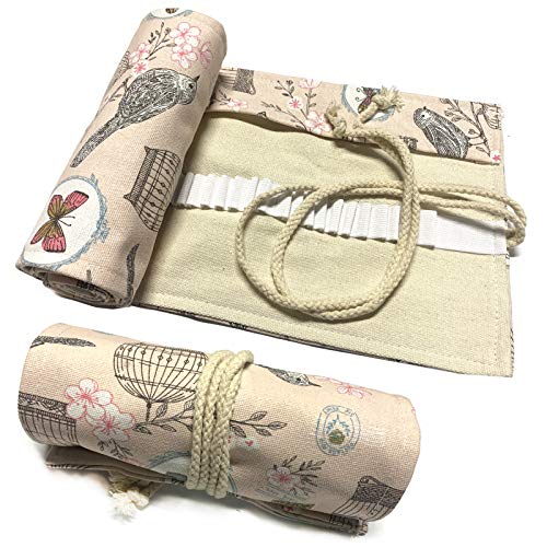 Sac a Crayon de Toile, DOITEM 72 Trous Pochette pour Crayons, Trousse de Crayons de Couleurs Sac Multi-usages (Crayons non Inclus)