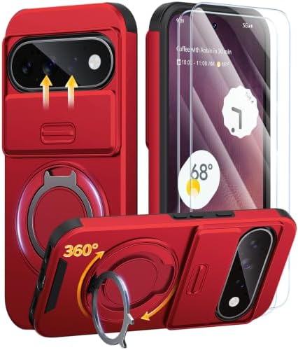 AOUIA für Google Pixel 11/11 Pro Hülle mit 2 Stück Panzerglas, Kameraschutz, Ringständer 360°, Stoßfest nach Militärstandard Handyhülle für Google Pixel 11/11 Pro, Rot