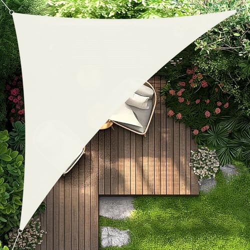 HENG FENG Toldo Vela de Sombra Triangular 4x4x5.65m, PES 160 g/m² Impermeable, 95% Bloqueo UV, para Exterior en Terraza, Jardín, Patio - Incluye Cuerda de Fijación - Beige