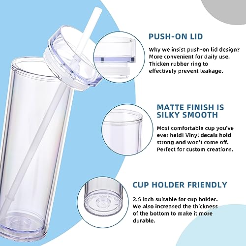 Volhoply 16oz 470ml Plastic Skinny Tumblers with Lid and Straw Bulk, Transparent, 16 ounces - Image 4
