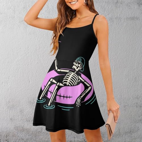 Robe d'été squelette natation sans manches imprimé graphique noir - 3