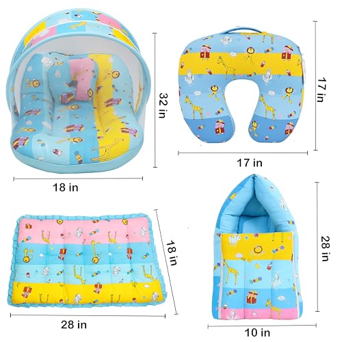 Image of Infantbond by fareto Baby Bedding Set Essentials Combo | Baby Bed | Carry Bag | Sleeping Bag | Hand Carry Bed | Feeding Pillow (0-6 Months)(All in 1)(Blue Giffi)