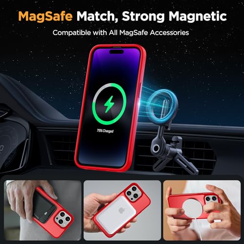 Image of Miracase Magnetic Series for iPhone 14 Pro Max Case [Compatible with MagSafe] [with 2X Screen Protectors] Military-Grade Protection, Anti-Fingerprint, Phone Case for iPhone 14 Pro Max, Red
