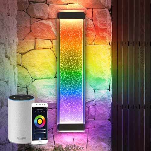 Image of ASD LED 24 inch Bubble Glass Wall Light Fixture, Outdoor & Indoor Seeded Sconce | RGBW, Smart, Up-Down Glow, Waterproof, ETL Listed | 22W 450LM 3000-5000K 100-277V | Exterior Porch Lighting | Black