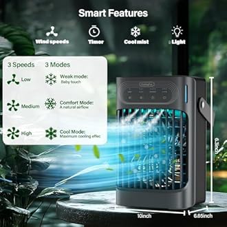 Small Portable Air Conditioner, LEAEYFE 3 Higher Speeds With 800ml Extra Large Water Tank, 120° Oscillating Mini Cooler Works Within 9 Feet, 2/8 Hour Timer,For Desk, Home, bed and Living Room