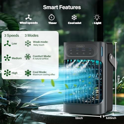 Small Portable Air Conditioner, LEAEYFE 3 Higher Speeds With 800ml Extra Large Water Tank, 120° Oscillating Mini Cooler Works Within 9 Feet, 2/8 Hour Timer,For Desk, Home, bed and Living Room