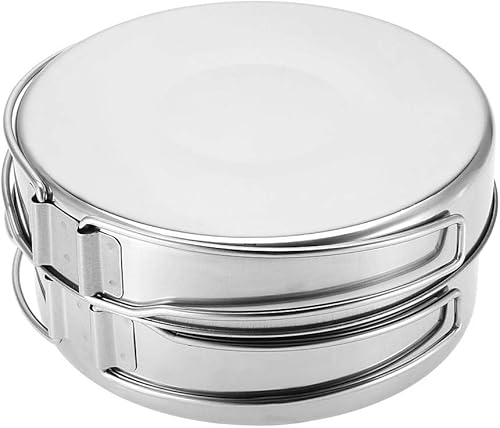 Miniatura 7 de Samfox Juego de utensilios de cocina, portátil de acero inoxidable, juego de utensilios de cocina para camping, picnic, al aire libre, olla de