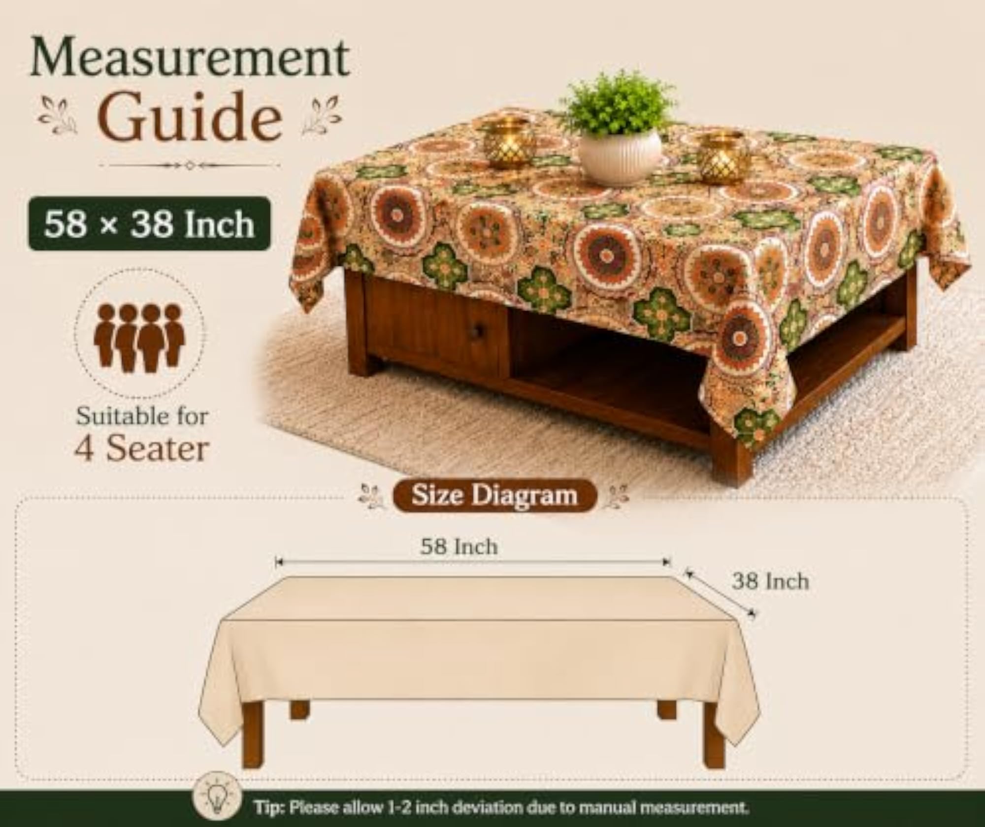 Dining Table Cover for 4 Seater, Wooden Design