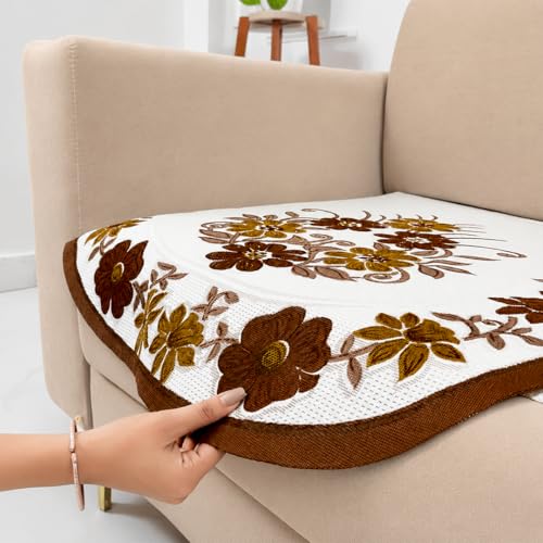 Image of Homerz Premium 'Surya Series' Sofa Cover | Stylish Sofa Protector | Net Fabric | Anti-Stain & Washable Slip Cover Exact Size Antislip (Daisy Brown, 7 (3+2+2) Seater, Only Seat Cover)