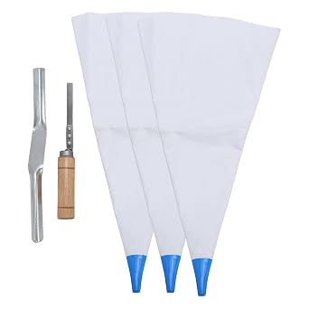 Tile Grout Mortar Bag Set, 3 PVC Bags with Stainless Steel Tips, Brick Jointer and Tuck Pointer - Reusable and Easy to Clean, Durable Construction for Grouting and Work