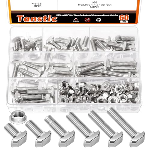 Tornillos deslizantes M8 T Tanstic para perfiles de aluminio serie 40, juego de 60 piezas