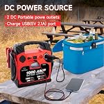 Car Battery Jump Starter with Air Compressor Portable Tire Inflator,260PSI 1000Amp Battery Booster Jumper Box(Up to 5L Gas or 5L Diesel) Power Station 12V DC Outlet USB Port,LED Light