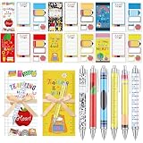 Epakh 6 Sets /36 Pcs Teacher Appreciation Gifts Bulk Sticky Note Pen Set with Bow Ribbon Apple Composition Crayon Pencil Rule Shape Self Stick Notes for Back to School First Day of School