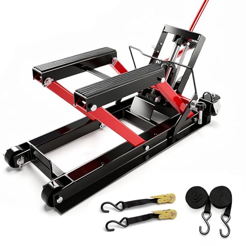GartistGo 680KG Hydraulic Motorcycle Lift Jack 3-Level Height Adjustable Heavy-Duty Motorcycle Scissor Lift with Safety Lock Swivel Casters for ATV Dirt Bike Scooter UTV