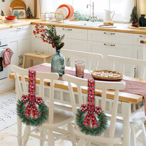 Retrowavy 12 Pcs Christmas Kitchen Cabinet Wreaths with Ribbon 3.94 Inch Mini Christmas Wreath Small Kitchen Xmas Decor for Window Door(Snowflake Plaid,Stylish Style) by Retrowavy - Image 4