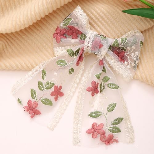 Set de 5 Lazos de Encaje con Flores Bordadas - Broches y Pinzas con Cintas Largas para Mujer miniatura 7
