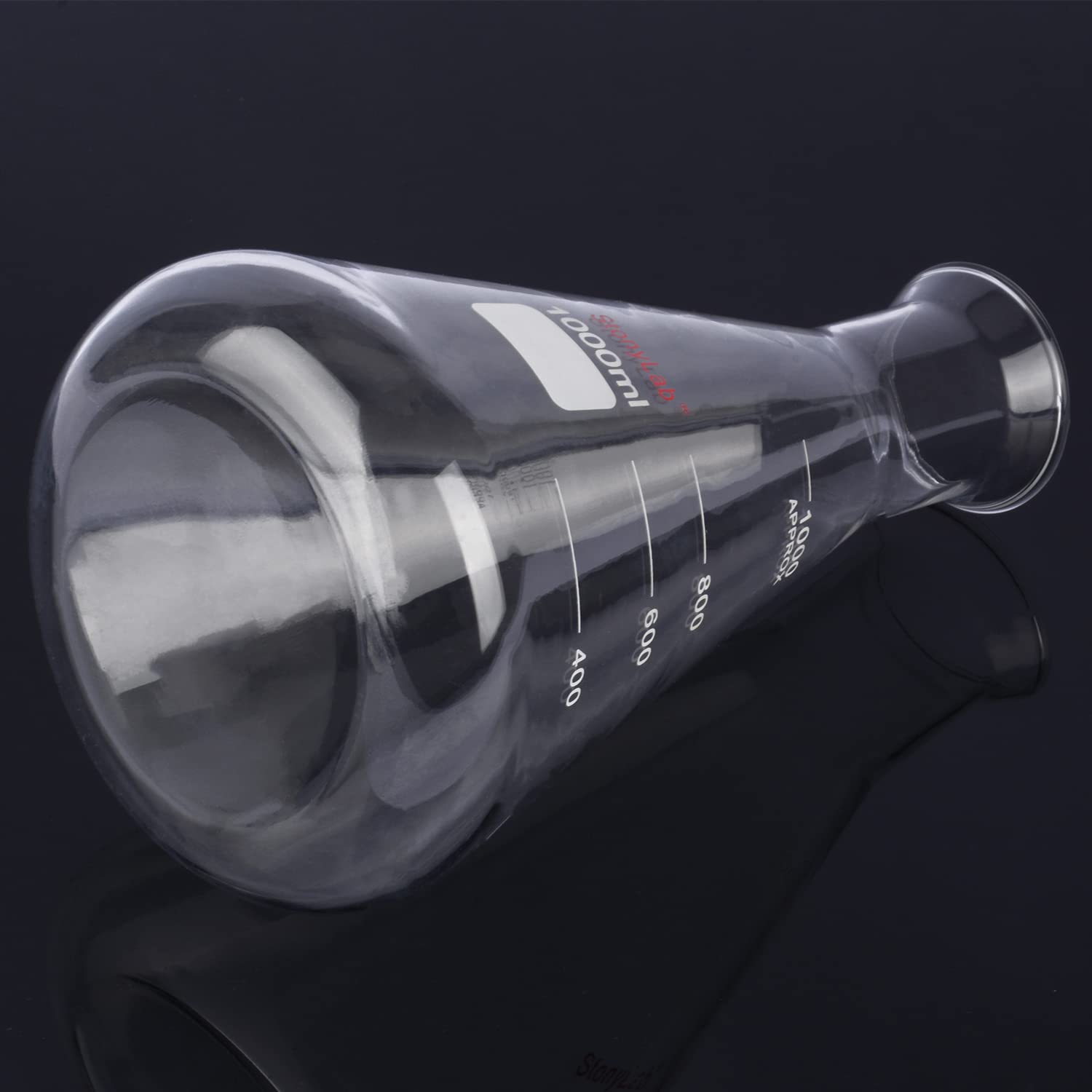 Matraz Erlenmeyer de Boca Ancha de Vidrio, 1000 ml, Borosilicato, Uso Pesado, 1 Pieza