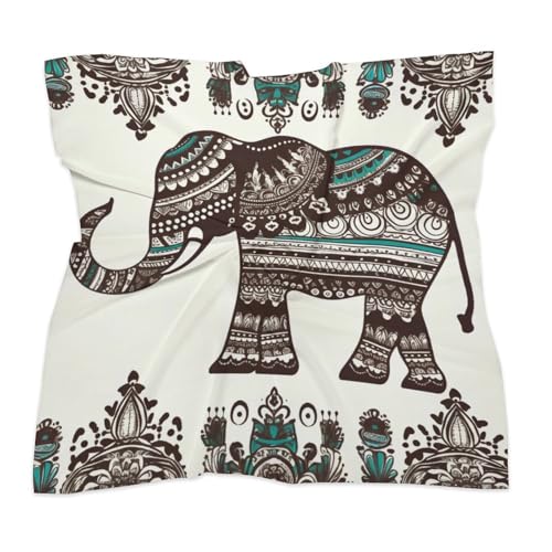 Bohemian Elephant Pattern Silk Scarf Fashion Satin Head Scarf Lightweight Head Scarves for Neck Silk Scarves for Women Men Boho Hair Wrap Sleeping Kerchief Bandanas Pocket Square 25" X 25"3