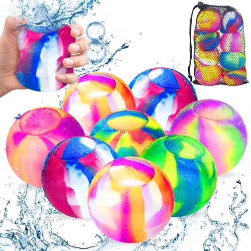 TCVENTS 8 Pack Reusable Water Balloons, Pool Toys Water Bomb Balls for Boys Girls Age 3 4-7 8-12 Easter Gifts, Self-Sealing Quick Fill Water Balloons for Kids Beach Pool Activity & Games