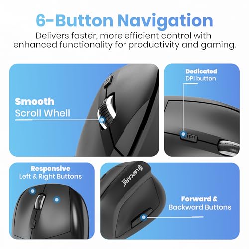 Image of LAPCARE SunGrip Wireless Mouse 2.4GHz with Silent Clicks | 1600 DPI Adjustable | 6 Buttons | Ergonomic Design | USB Receiver | Compatible with Windows, Mac, Laptop & PC