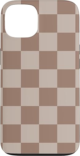 Miniatura 10 de Funda para iPhone 14 marrón con diseño de cuadros grandes, color beige estético marrón