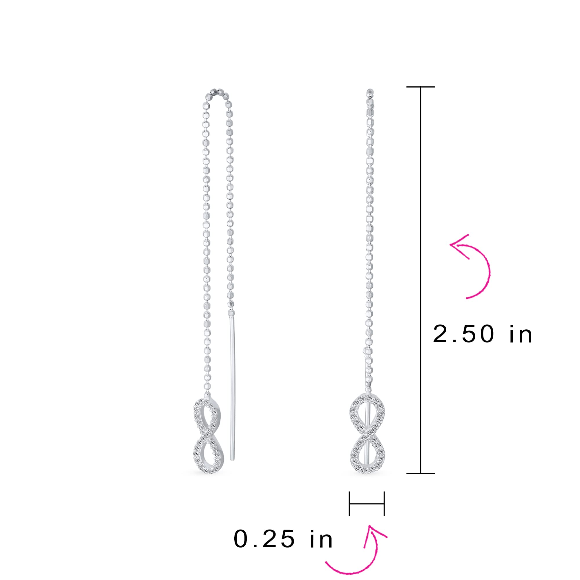 Geométrica Figura Ocho Pave Cz Largo De La Cadena De Bolas Romántico Nudo De Amor Símbolo Infinito Pendientesenhebrador Para Mujeres Adolescentes .925 Plata De Ley