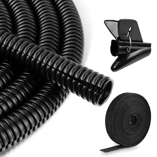 Gaine Electrique 10FT Gaine Ondulée Flexible Protection Cache Tube Annelé pour TV, PC, Maison, Bureau et Jardin, Offre Une Protection Contre Les Animaux de...