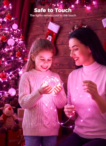 Image of Pink Fairy Lights Plug in, 33Ft 100 LEDs Waterproof Silver Wire Firefly Valentine's Lights, Adaptor Included, Starry String Lights for Wedding Indoor Outdoor Patio Garden Valentine's Day Decoration