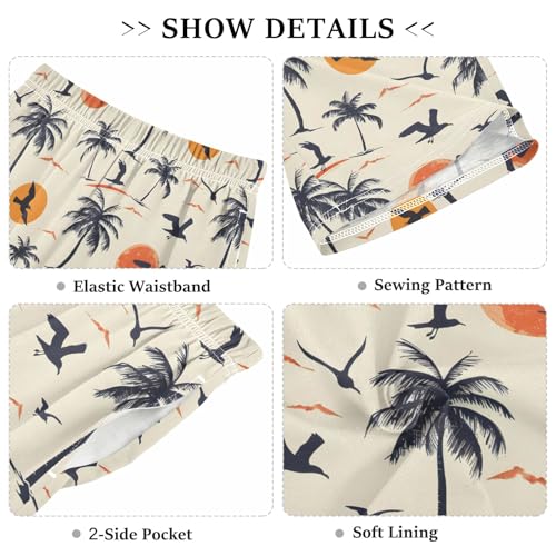 Sunset Palm Trees Short Pajama Pants Bottoms Soft Sleepwear with Pockets3