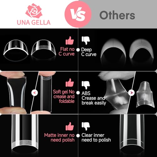 Image of UNA GELLA No C Curve Nail Tips 504 PCS Extra Long XXL Tapered Square Nail Tips Half Cover Nails tips Straight Shape For French Acrylic Nails False Fake Clear Tips Square Shape with Box