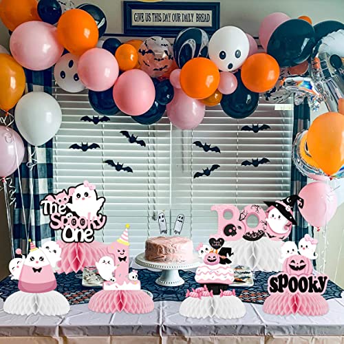 Kreatwow Halloween Honeycomb Centerpieces Pink Halloween 1st Birthday Table Decorations for Girls Baby Shower The Spooky One Girl Party Ghost Spooky Honeycomb Pumpkin First Boo Day Table Toppers - image 3