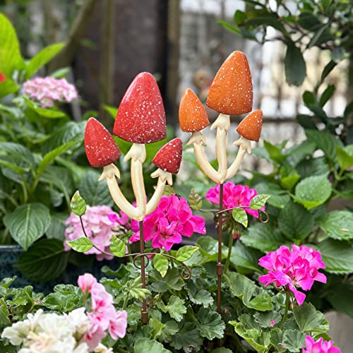 Mgsyphome 2 Pack Metal Mushroom Decorative Garden Piles,19.6 Inch Outdoor Garden Decoration Spring Decoration,Metal Flower Courtyard Art Outdoor Courtyard Lawn Terrace Decoration #TOP5