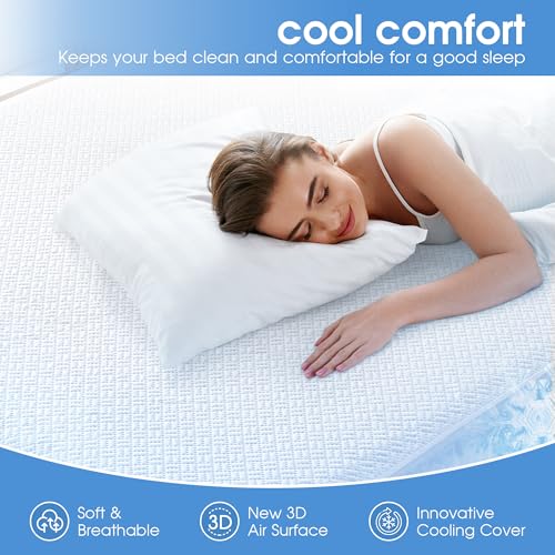 Cooling Waterproof Mattress Protector Queen Size, Mattress Cover 3D Air Fabric Mattress Pad Cover Smooth Soft Breathable Noiseless, 8\'\'-21\'\' Deep Pocket