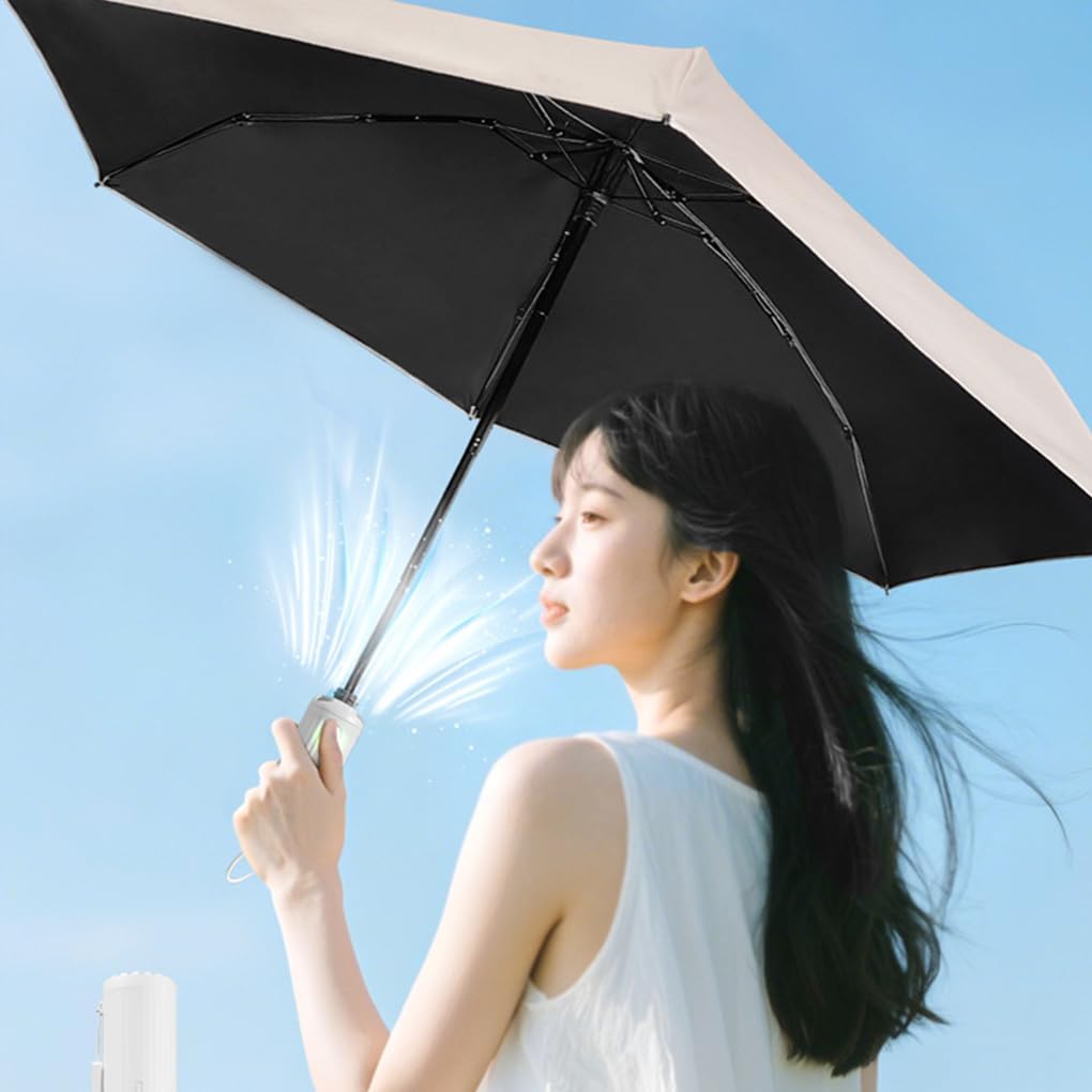Mini paraguas con ventilador para ajuste de viento de tres velocidades, paraguas automático, ABS, plegable, de bolsillo, versátil.