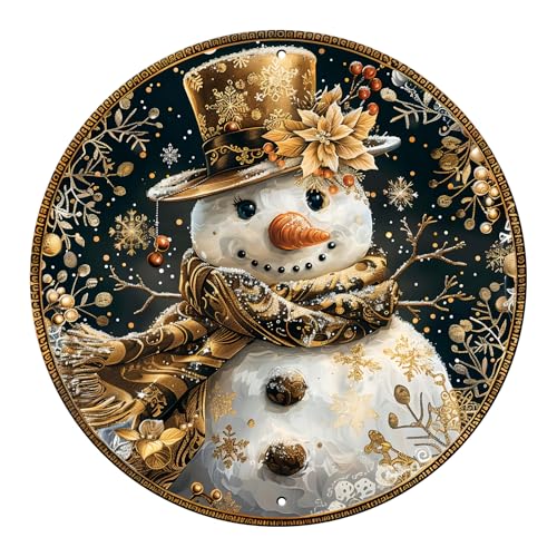 macago Snowman Sign Winter Welcome Farmhouse Christmas Metal Tin Sign for Outdoor Outside Porch Rustic Snowflakes Wreath Wall Decoration 12 Inch