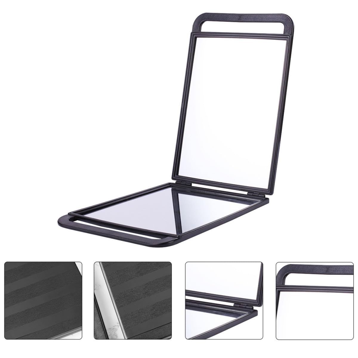 Specchio a Doppia Faccia Grande con Manico in Plastica Abs e Alluminio Nero | Specchio per Trucco da Tavolo, Portatile con Manici Comodi, per Viaggio e Barber Shop