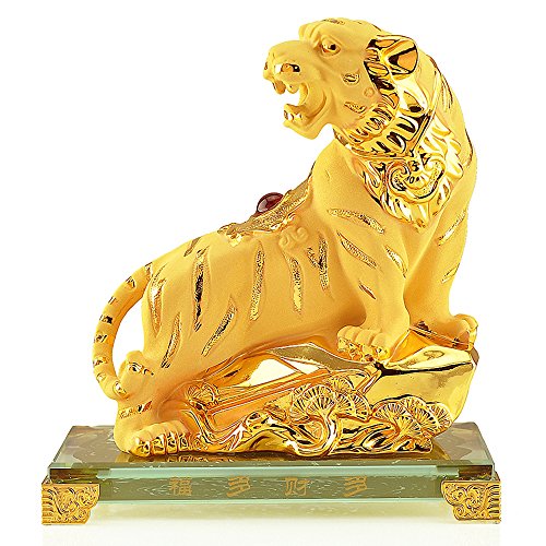 Boyull 2022 Chinese Zodiac Tiger Year Large Size Golden Resin Collectible Figurines Table Decor Statue #TOP9