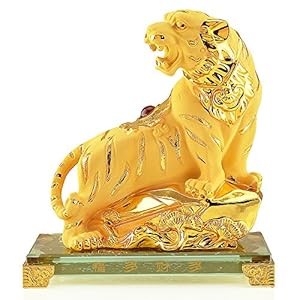 BOYULL 2022 Chinese Zodiac Tiger Year Large Size Golden Resin Collectible Figurines Table Decor Statue