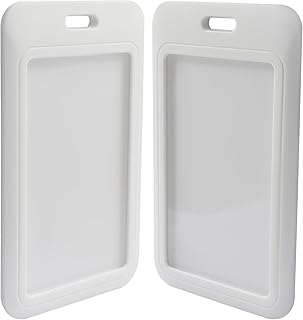 2 Pack Sliding ID Badge Holder, Hard Plastic Vertical Card Protector with Crystal Clear Window for Office School Hospital Use, Holds ID Cards Credit Cards Driver’s Licenses, White