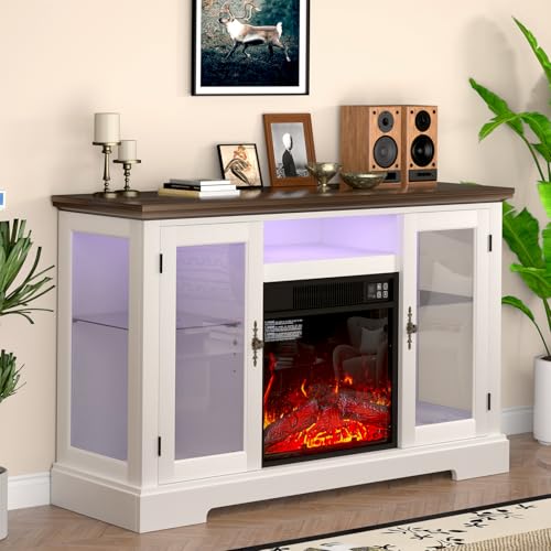 OLD CAPTAIN White Electric Fireplace TV Stand with Storage