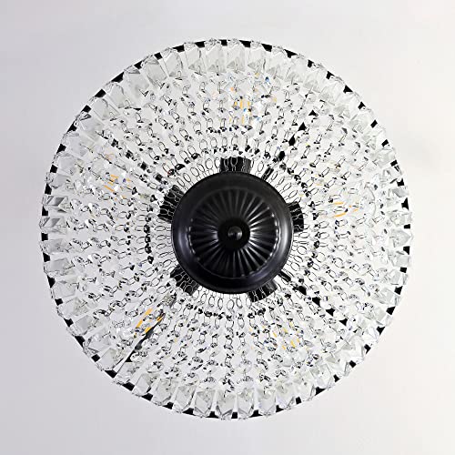 WINGBO 19.5 Inch Crystal Ceiling Light Fixture, 5-Light Raindrop Semi Flush Mount Chandelier, Modern Round Close to Ceiling Hanging Light for Living Room Dining Room Bedroom Hallway, Black by WINGBO - Image 5