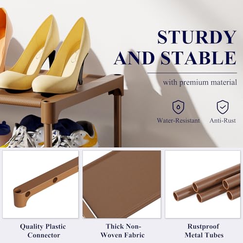 Kitsure Shoe Rack - Non-Woven Shoe Rack Shelf, Shoe Organizer for Closet, Entryway, Garage & Corridor, Stackable Shoe Shelves, 27.5" Wide - 3 Tier, Brown