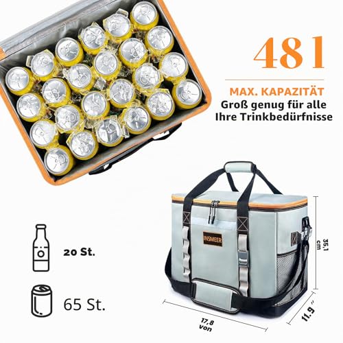 INSMEER 48L Kühltasche Gross Faltbare, 65 Can Kühltasche Thermotasche Isoliertasche für Getränke… – Ansicht 2