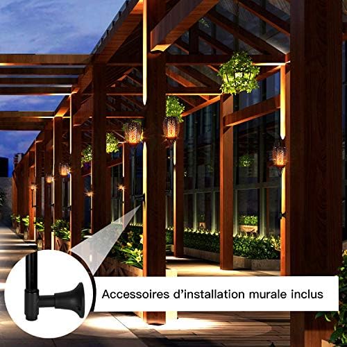 IMAGE Solar Torch Flame Garden Lights Solar Pathway Flickering Lighting Waterproof 96 LED Dancing Flame Realistic Light Dusk to Dawn Auto On/Off Security Path Lights for Patio Deck Driveway -4 Pack
