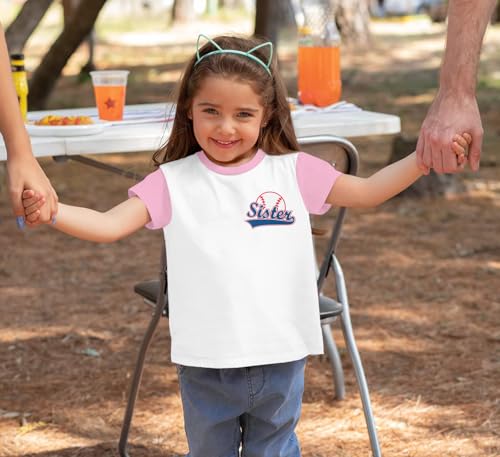 Image of FRYAID Toddler Baseball Sister Shirt Baby Girl Baseball Outfit Big Sister Shirt Birthday Girl T-Shirt Summer Cotton Tee Top