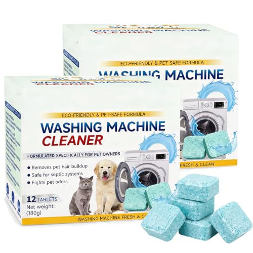 24-Piece Washing Machine Cleaner Tablets, Deep Cleaning & Odor Remover for Pet Households, 1 Year Supply for HE Front/Top Load Washers