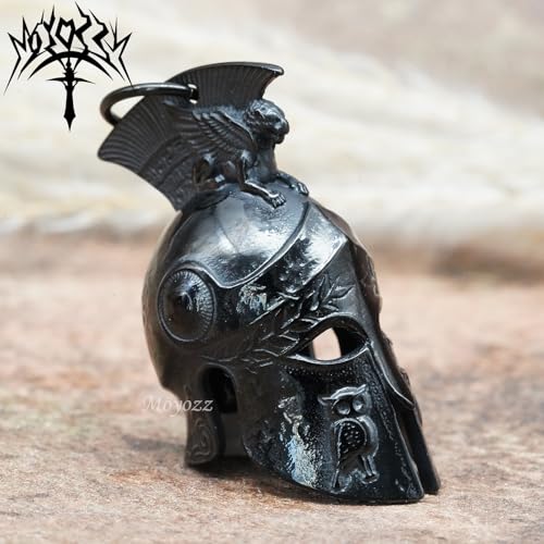 Image of Motorcycle Biker Roman Gladiator Warrior Spartan Helmet Guardian Bell Luck Gremlin Ride Bell Hanger or Lucky KeyChain
