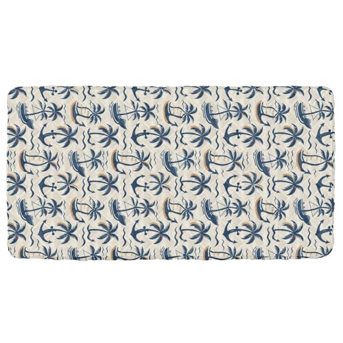 Portable Toddler Bed Sheet for Kids Cartoon Coconut Tree Spear and Waves Travel Bed Fitted Sheet